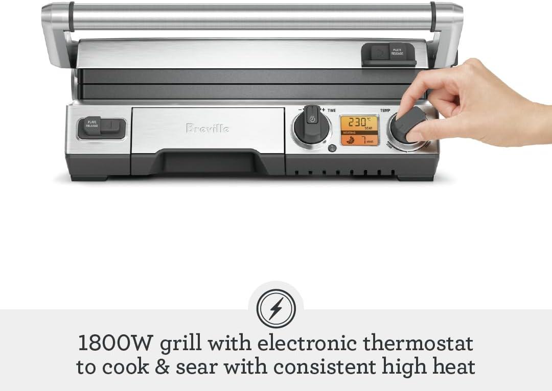 Breville BGR820XL Smart Grill, Electric Countertop Grill, Brushed Stainless Steel.