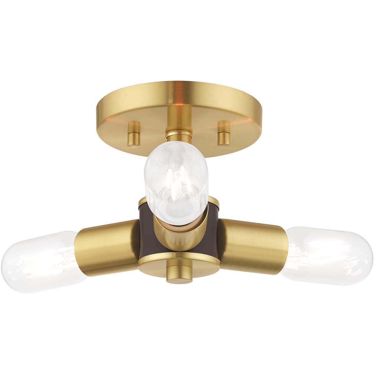 Livex Lighting Copenhagen 3-Light Mid-Century Metal Ceiling Mount in Satin Brass