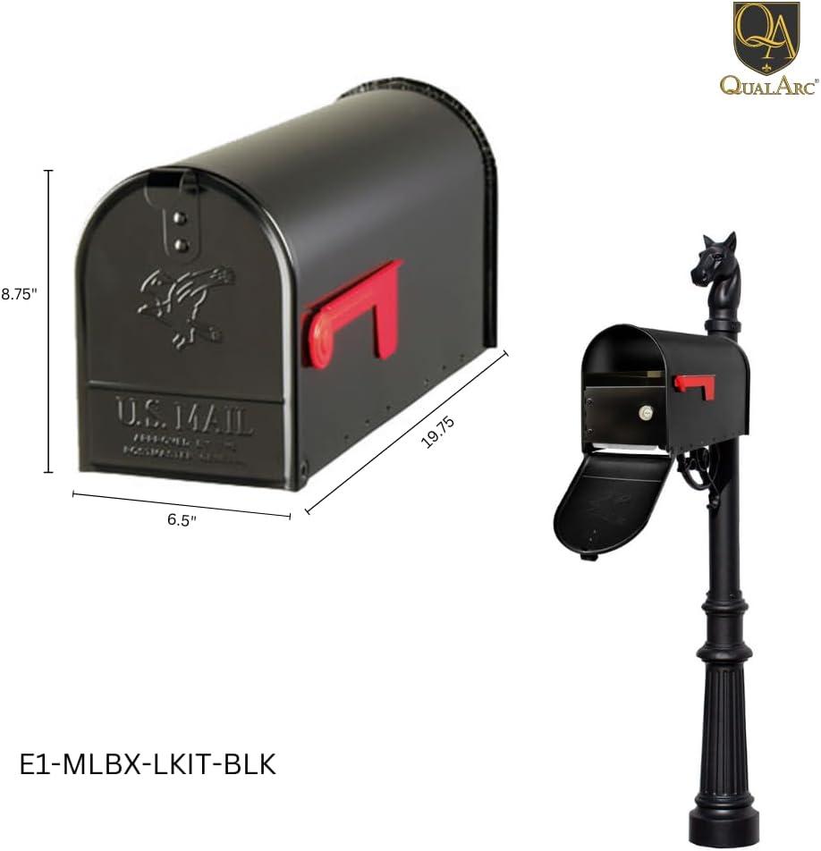 Lewiston LPST-E1-LKIT-703-BLK E1 Economy Mailbox Locking Insert System with Ornate Base & Pineapple Finial, Black