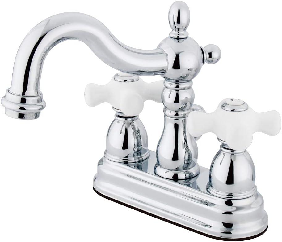 Kingston Brass Heritage Two-Handle 3-Hole Deck Mount 4" Centerset Bathroom Faucet with Plastic Pop-Up