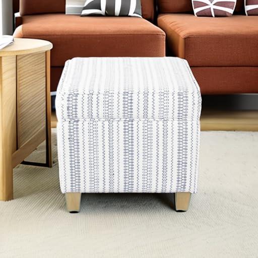 Cole Classics Square Storage Ottoman with Lift Off Top Blue Striped - HomePop: Farmhouse Accent, Wood Legs