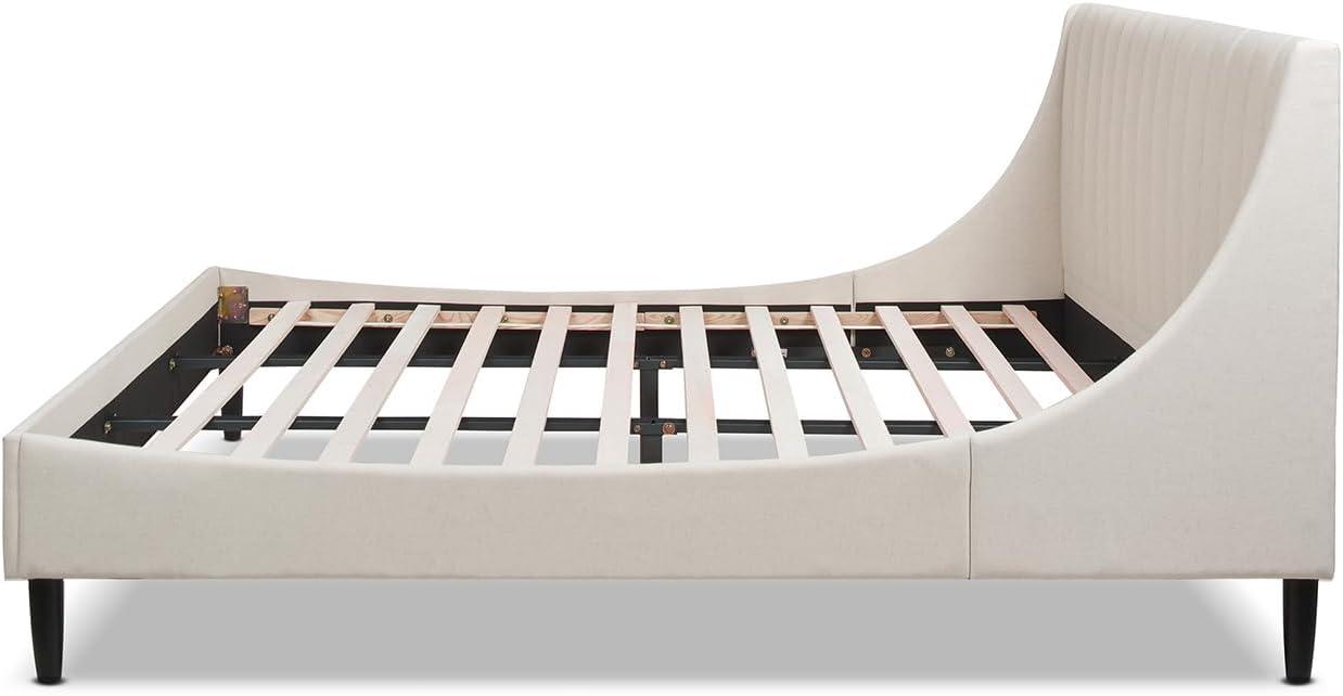 Aspen Vertical Tufted Headboard Platform Bed Set King Light Beige Linen