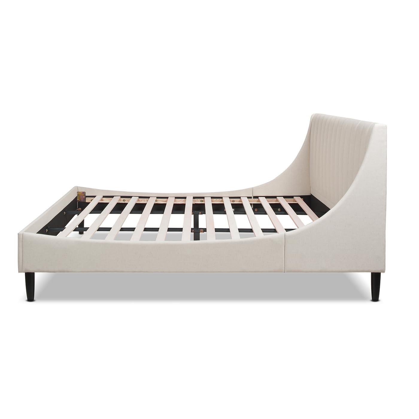 Aspen Vertical Tufted Headboard Platform Bed Set King Light Beige Linen