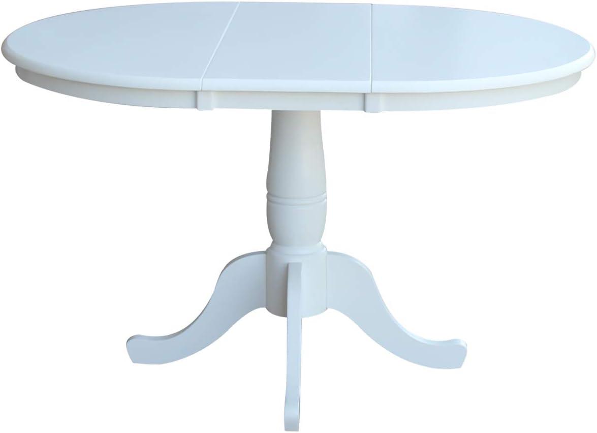 36" Kyle Round Top Pedestal with 12" Drop Leaf Dining Table White - International Concepts: Oval Kitchen Table for 4, Butterfly Leaf