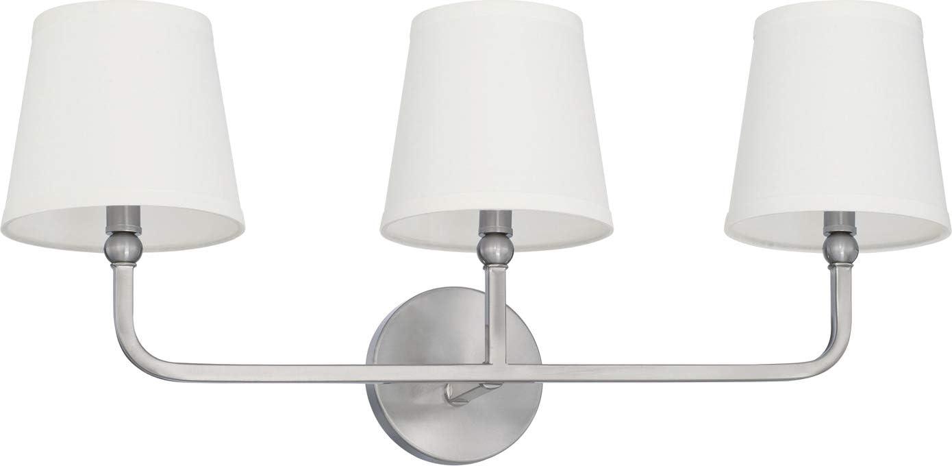 Elegant Brushed Nickel 3-Light Vanity with White Fabric Shades