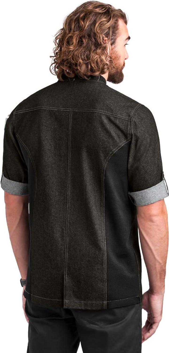 Men's Black Denim Asymmetrical Snap Chef Coat