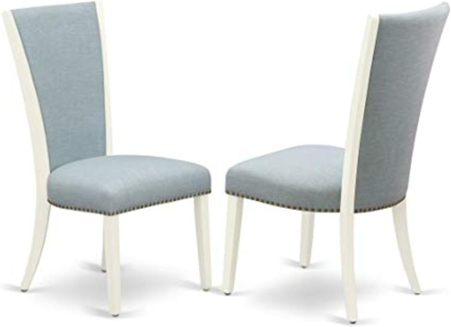 Verona Antique Walnut Wooden Frame Dining Chair with Black Linen Fabric Seat with Nail Head & Stylish Back - Set of 2