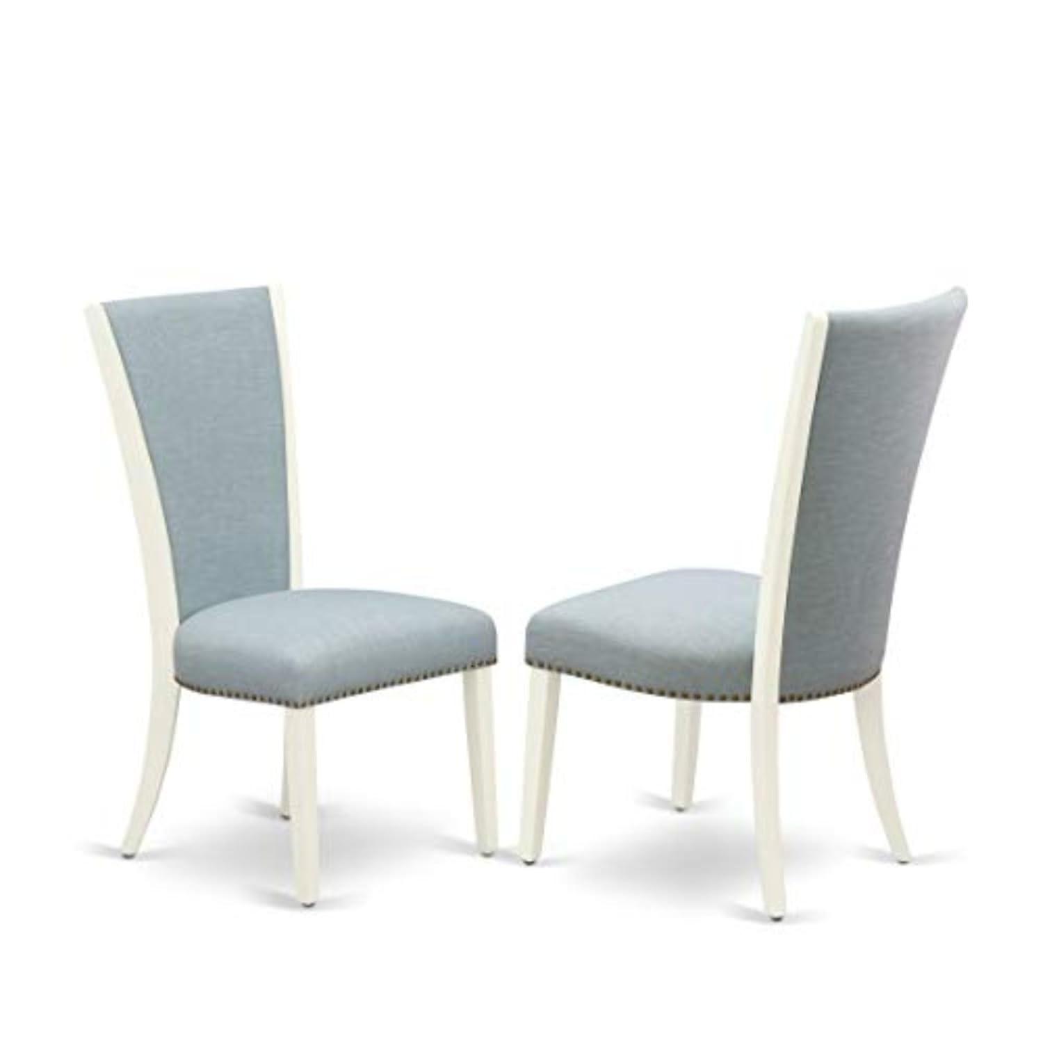 Verona Antique Walnut Wooden Frame Dining Chair with Black Linen Fabric Seat with Nail Head & Stylish Back - Set of 2
