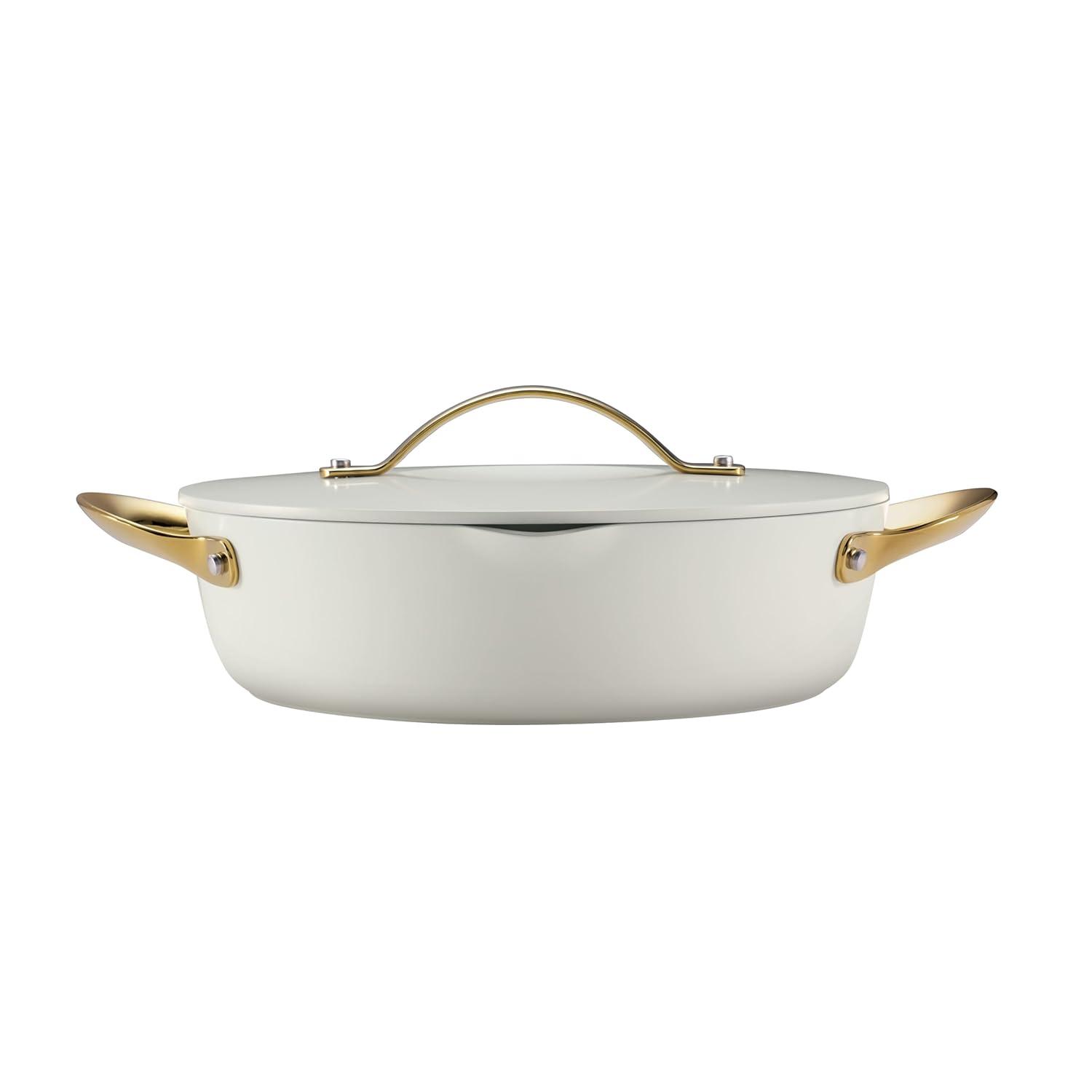 Tramontina Fiora 4.25-Quart Multipurpose Ceramic Non Stick Cooking Pan with Lid, White