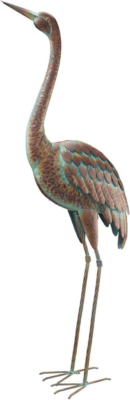 Large Metal Crane Bird Statue with Patina Finish