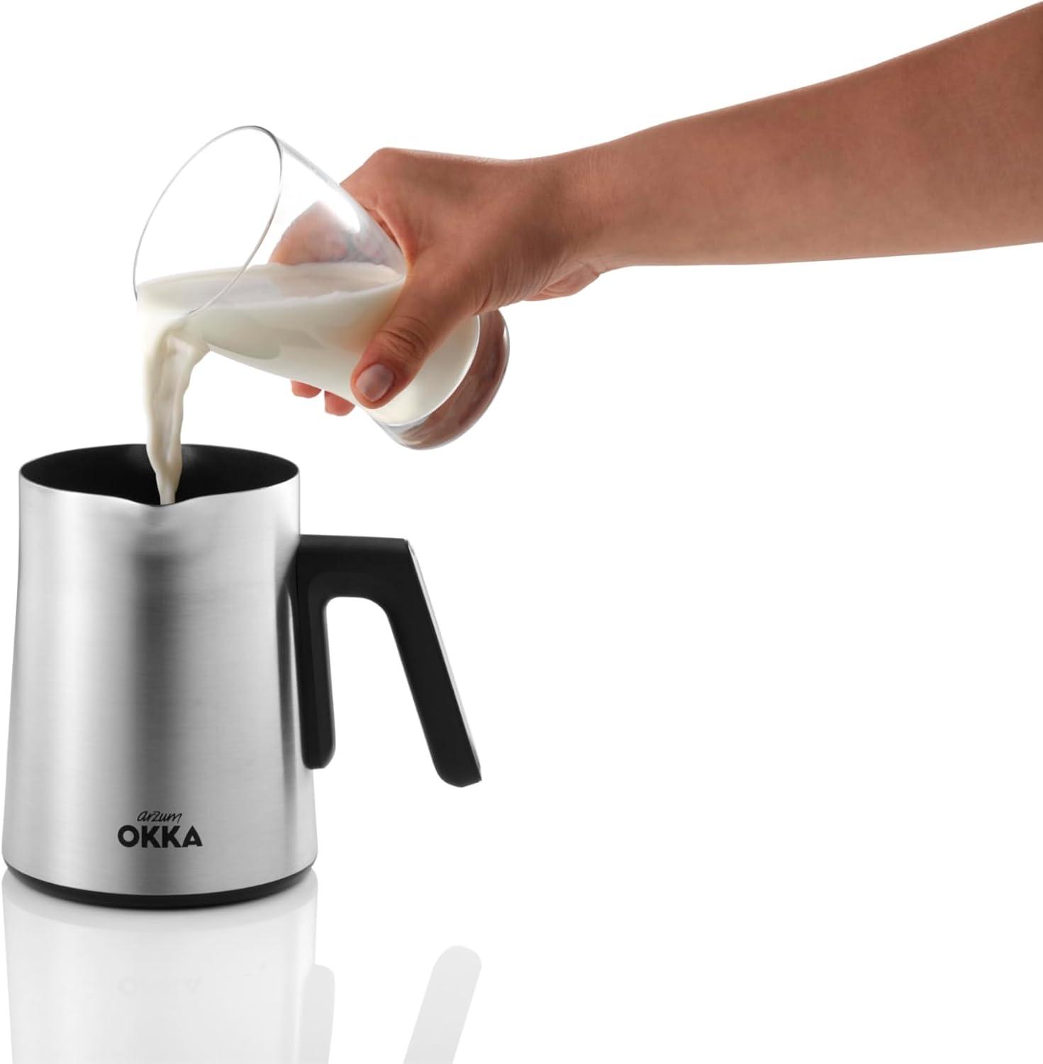 Arzum Okka Rich Moka Pot Turkish Coffee And Moka Maker, Velvetiser, Milk Frother, 5 Cups, Stainless Steel Cooking Pot, Chrome