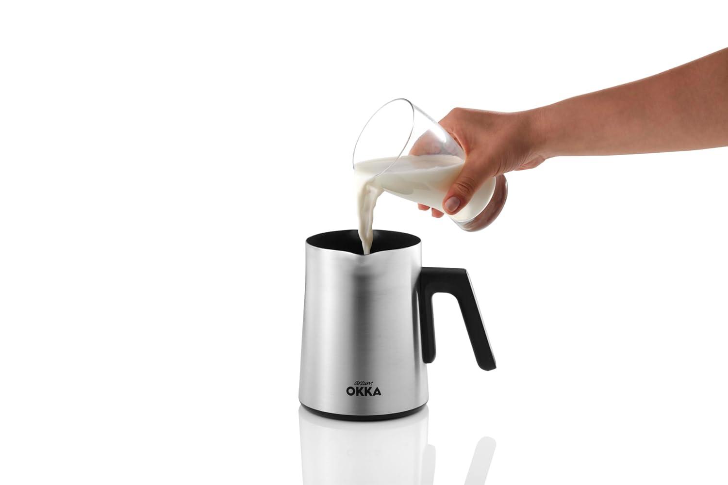 Arzum Okka Rich Moka Pot Turkish Coffee And Moka Maker, Velvetiser, Milk Frother, 5 Cups, Stainless Steel Cooking Pot, Chrome