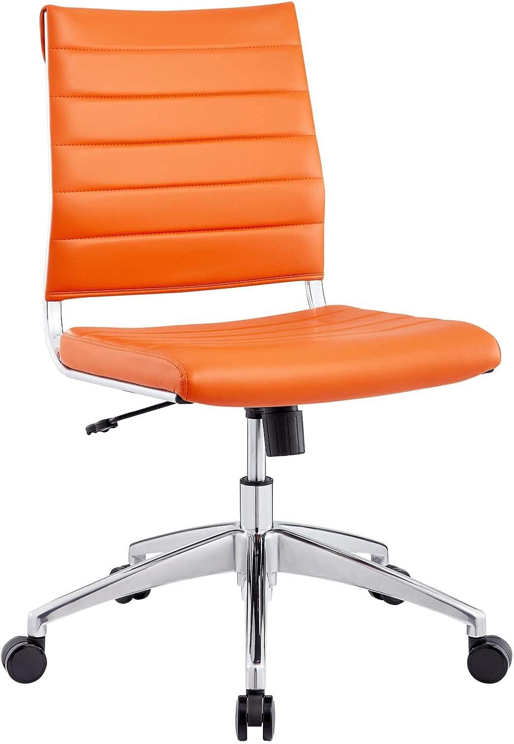 Orange Armless Swivel Office Chair with Metal Base