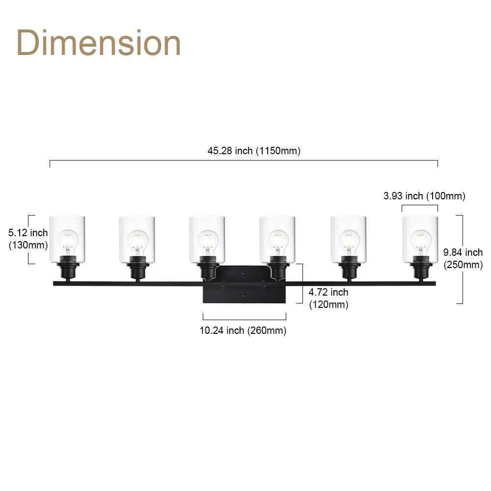 VINLUZ  Modern 6-lights Vanity Lighting Fixture for Bathroom black