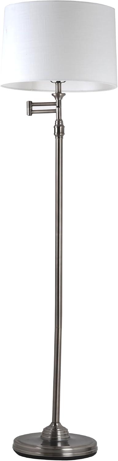 Adesso Aaron Swing Arm Floor Lamp Pewter: Linen Shade, Metal Body, UL Listed, 57.44" Height