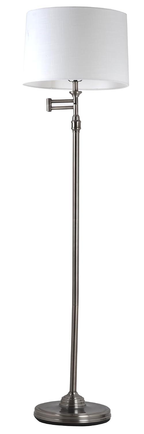 Adesso Aaron Swing Arm Floor Lamp Pewter: Linen Shade, Metal Body, UL Listed, 57.44" Height