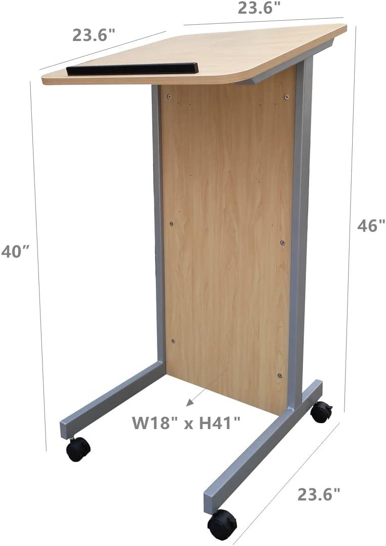 FixtureDisplays® Floor Standing Pulpit Lectern Podium w/Casters, Heavy Duty Steel Frame, Rolling Podium 21307-MAPLE