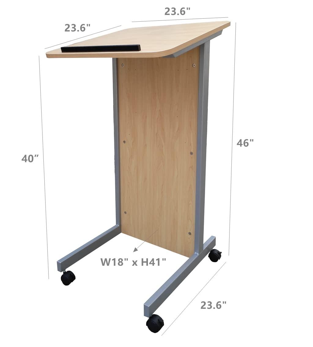 FixtureDisplays® Floor Standing Pulpit Lectern Podium w/Casters, Heavy Duty Steel Frame, Rolling Podium 21307-MAPLE