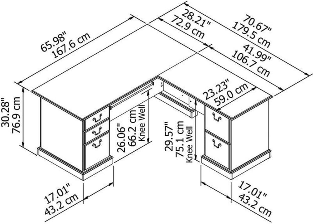 Bush Furniture Saratoga L Shaped Computer Desk with Drawers and Storage | Large Corner Office Table for Workspace, 66W, Harvest Cherry