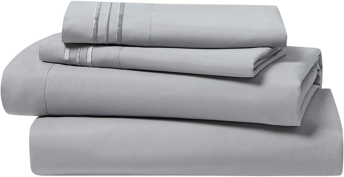 Clara Clark Bed Sheets, Premier 1800 Series 4 Piece Bed Sheet Set, Deep Pocket Luxury Soft Bedding Sheets & Pillowcases, Twin, Light Gray