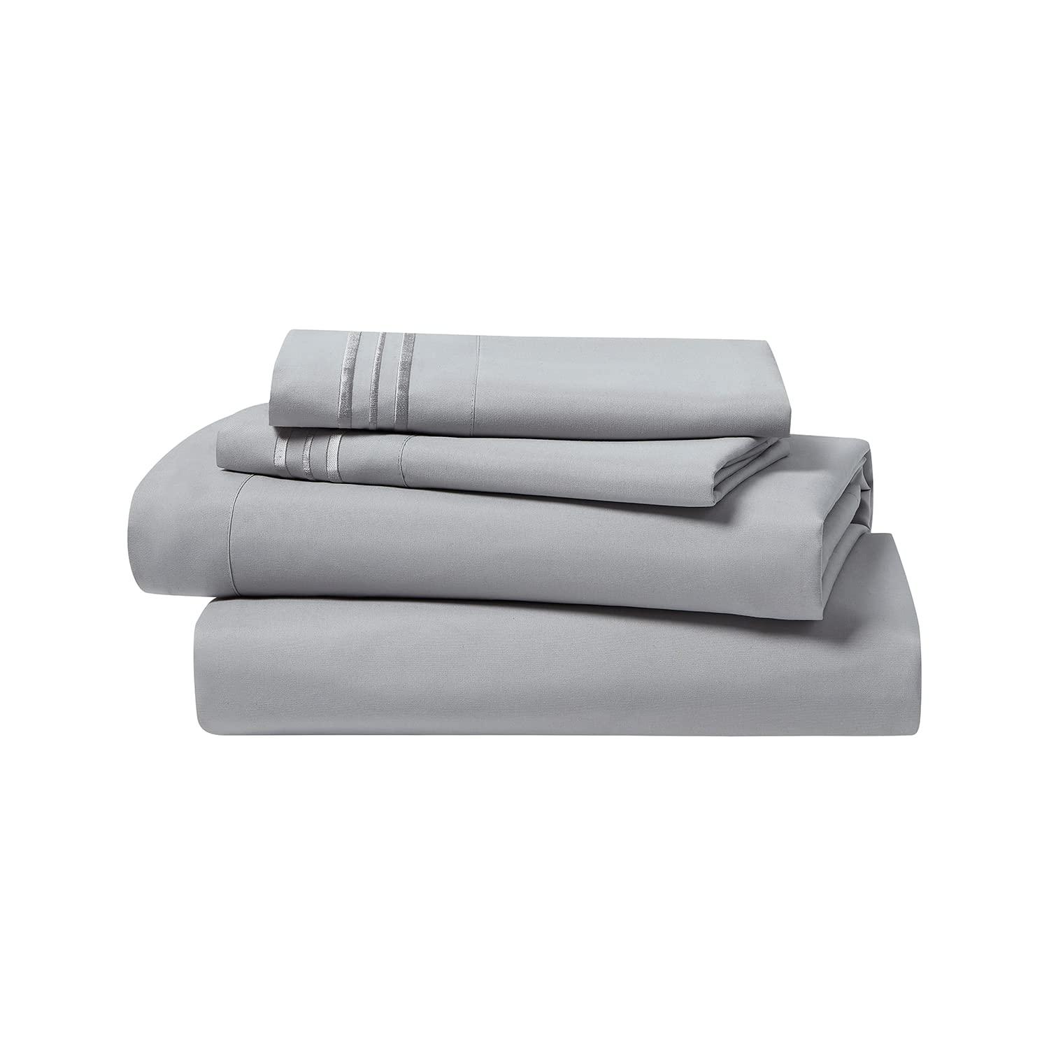 Clara Clark Bed Sheets, Premier 1800 Series 4 Piece Bed Sheet Set, Deep Pocket Luxury Soft Bedding Sheets & Pillowcases, Twin, Light Gray