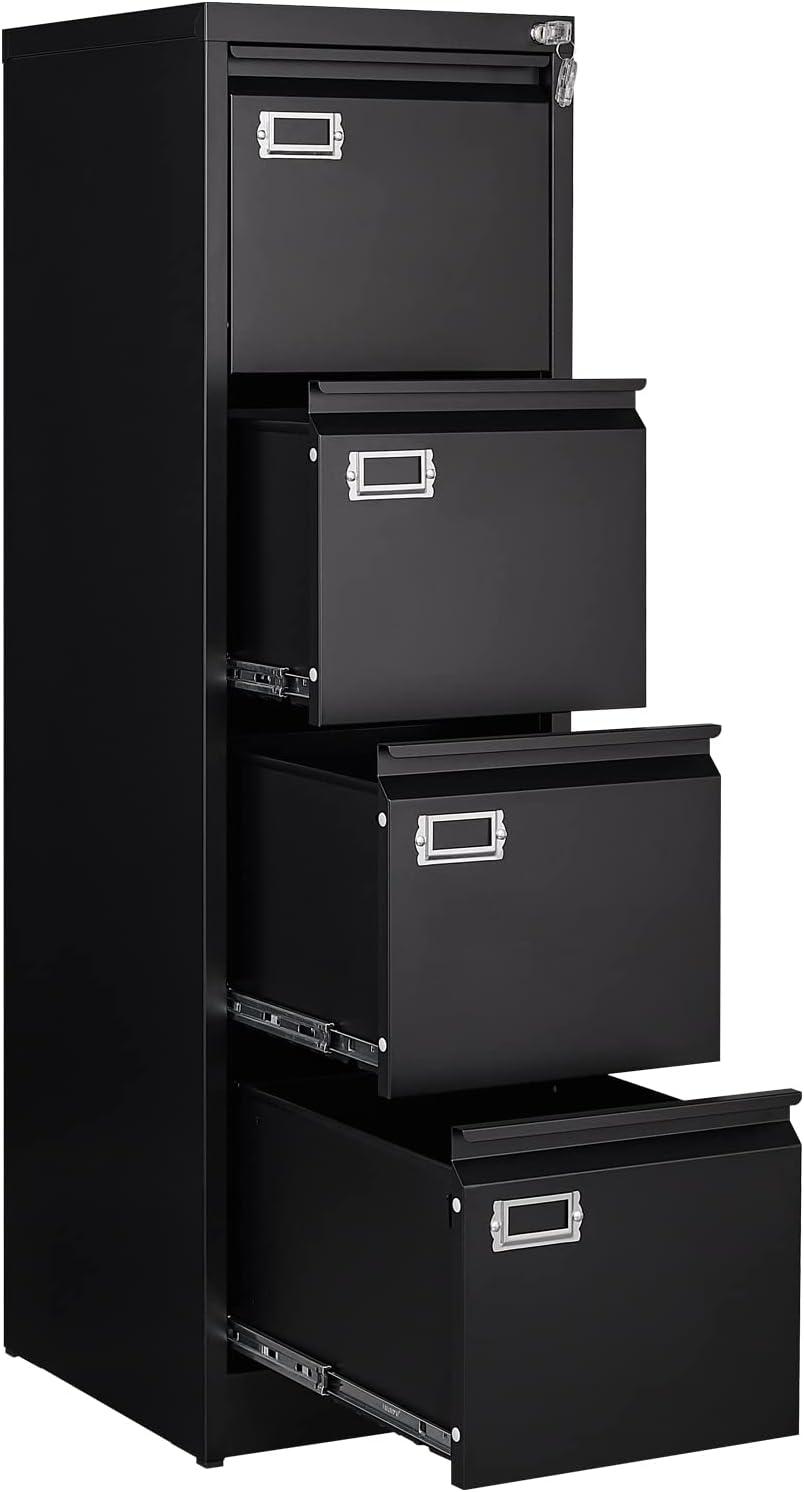 Black Metal Vertical 4-Drawer Lockable File Cabinet