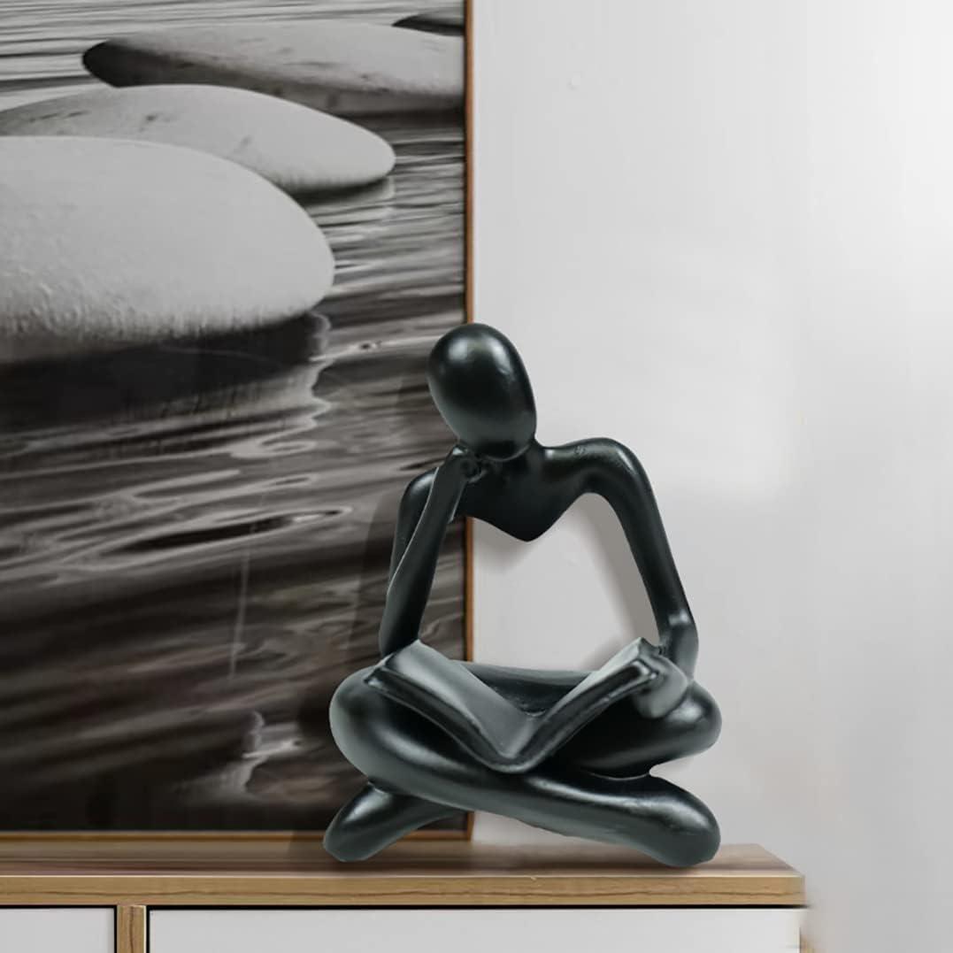 POINTERTECK Resin Thinker Style Abstract Sculptures Statue Collectible Figurines Modern Home Office Bookshelf Desktop Decor(Black)