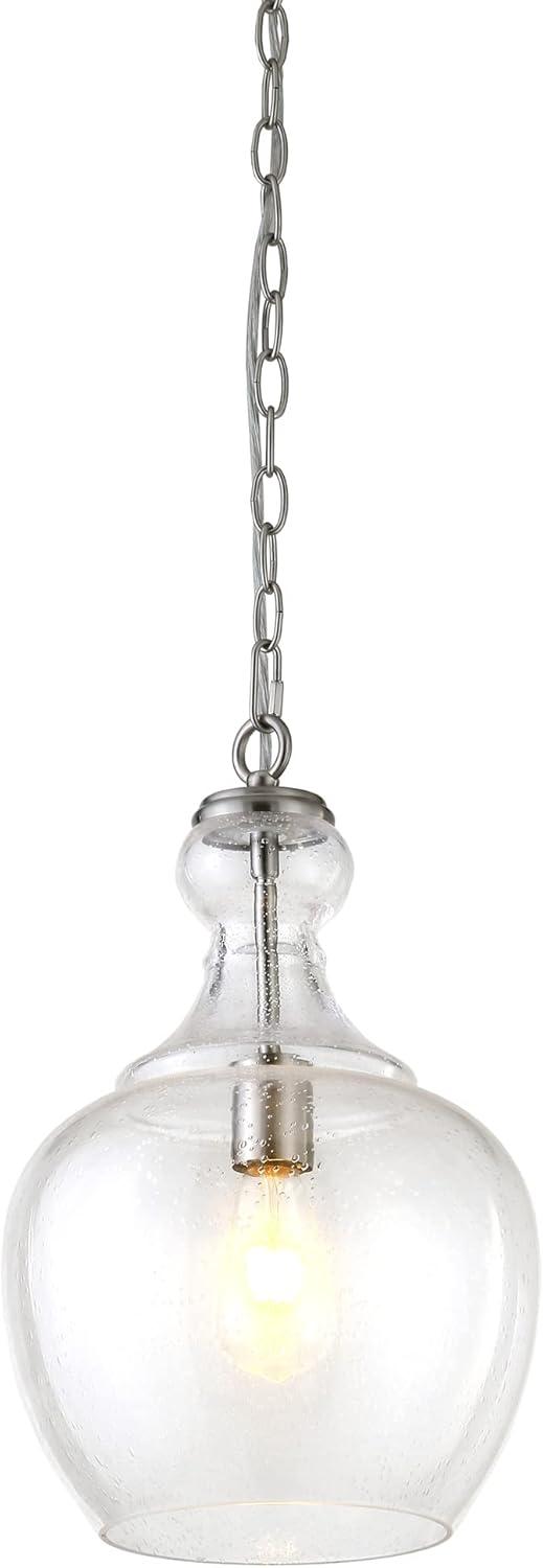 Evelyn&Zoe 11" Brushed Nickel Finish Metal/Glass Pendant