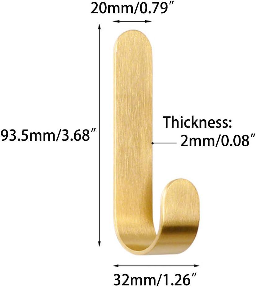 Golden Brass Bathroom Towel Hook - No Drill, Adhesive Installation - 2-Pack of Shower Kitchen Wall Hanging Hooks - Tasteful Design for Coats, Towels, and More - Easy Install -
