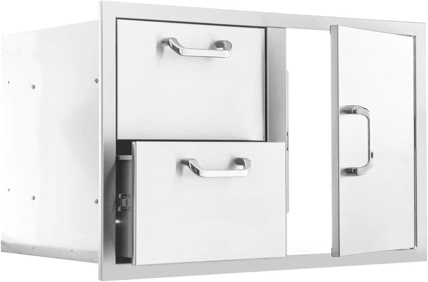 BBQGuys Signature 32-Inch Stainless Steel Reversible Access Door & Double Drawer Combo - Traditional