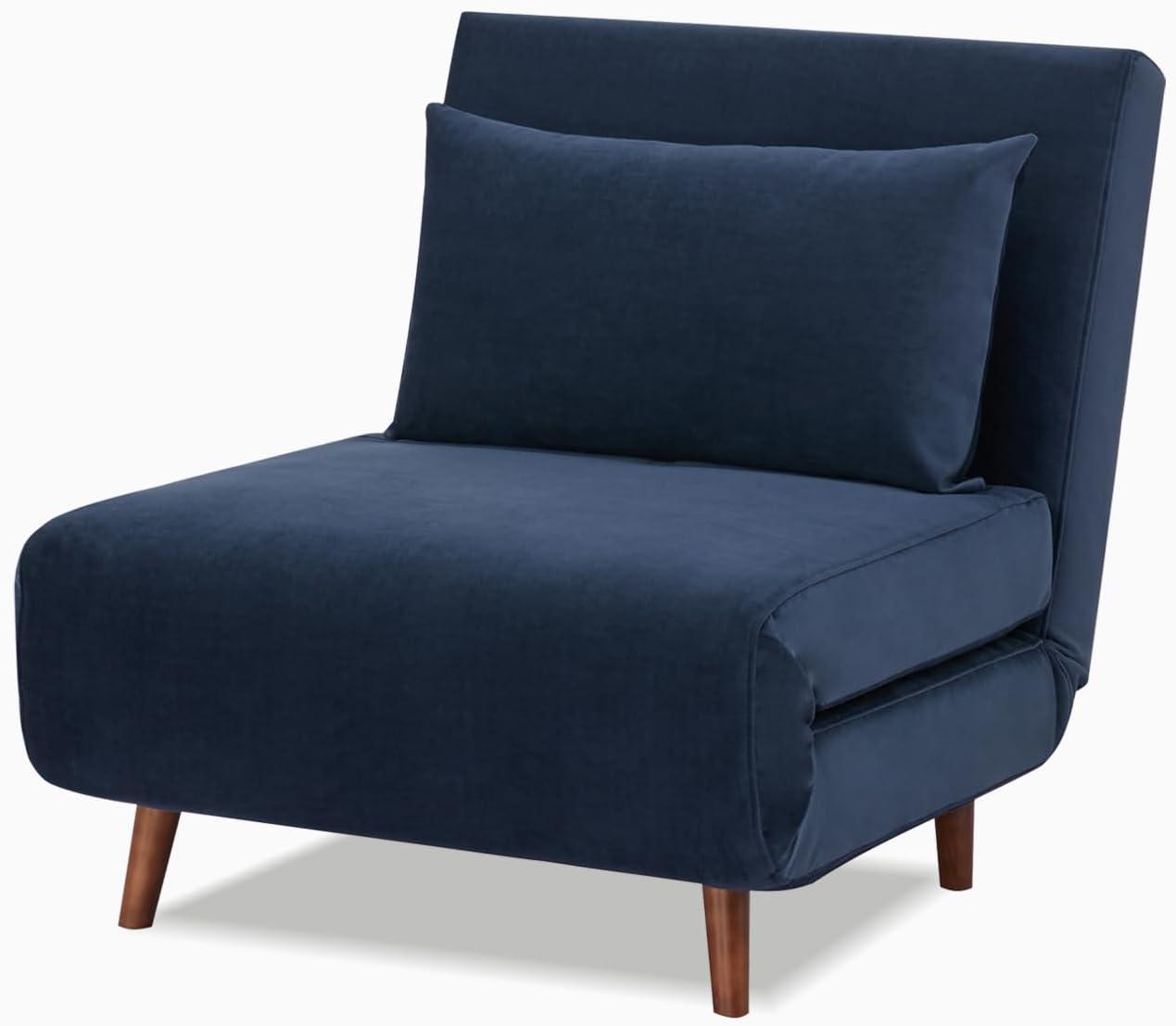 A&D Home Tustin Polyester Convertible Futon Chair, Velvet Blue