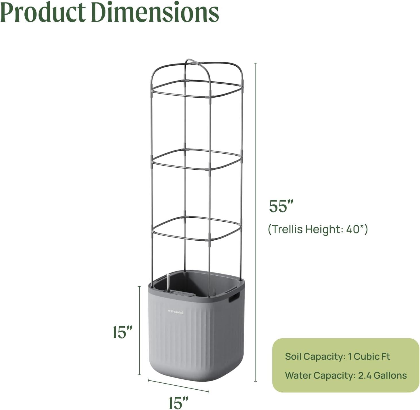 Vego Garden Self-Watering Rolling Tomato Rectangular Indoor Outdoor Planter Pot with Trellis 15"x15"x55"