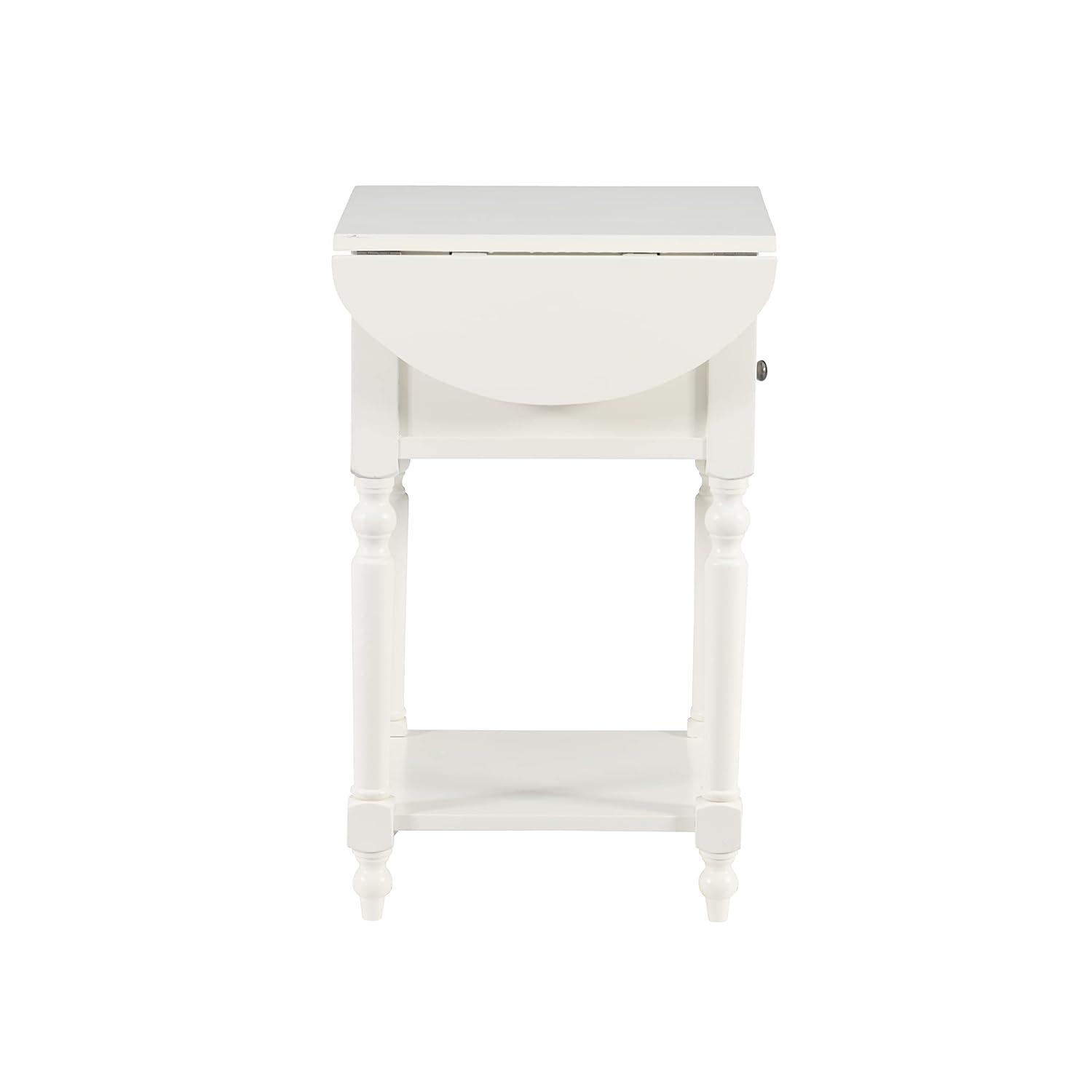 Powell Shiloh Single Drawer Indoor End Table with Shelf and Dropleaf, 24" Tall, White