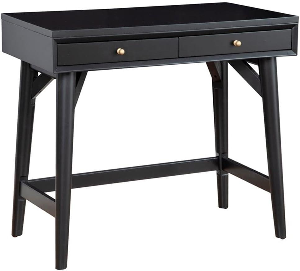 Alpine Furniture Flynn Large Wood 3 Drawer Desk in Black