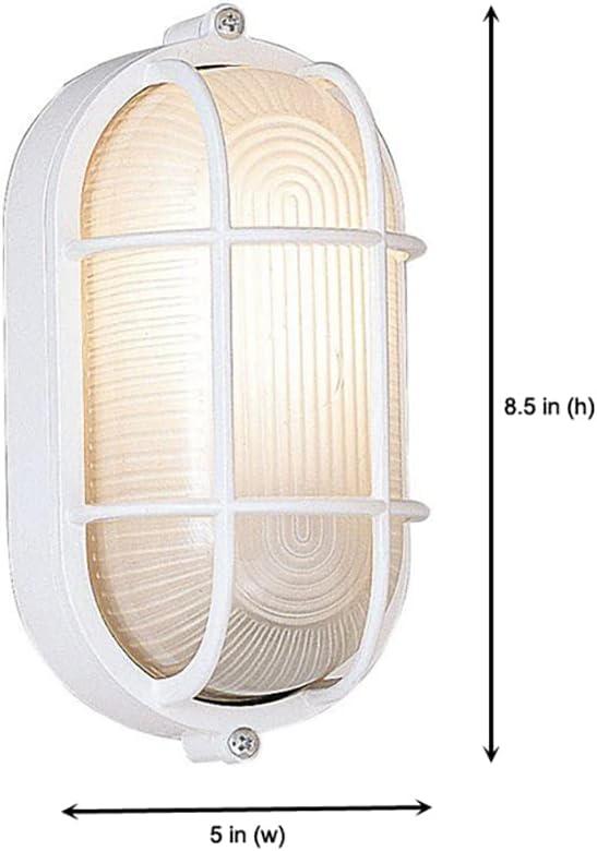 White Oval Steel Bulkhead Sconce with Guard