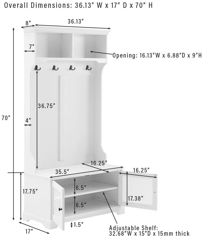 Sarah Hall Tree White - Crosley: Entryway Organizer with Shelving, Coat Hooks, Shoe Cabinet