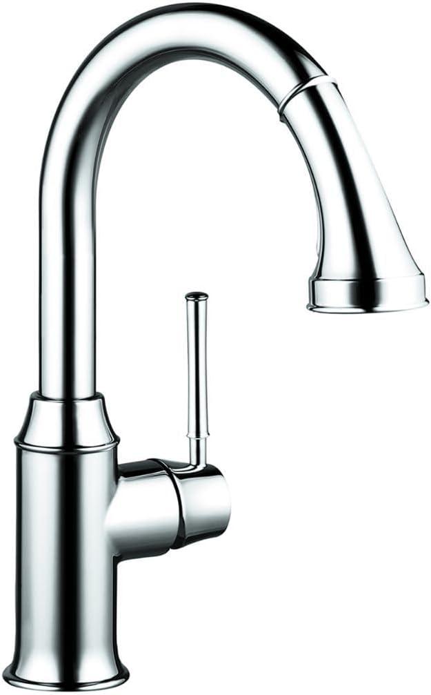 Modern Steel Optik Pull-Out Spray Kitchen Faucet in Chrome