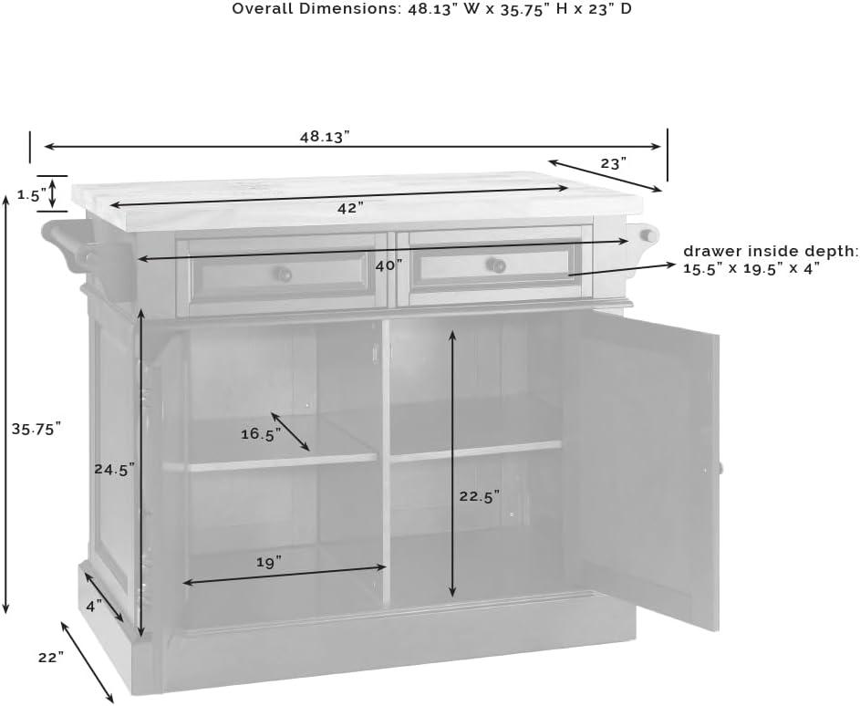 Crosley Butcher Block Top Kitchen Island - White: Hardwood Frame, Towel Bar, 4 Shelves, 2 Drawers