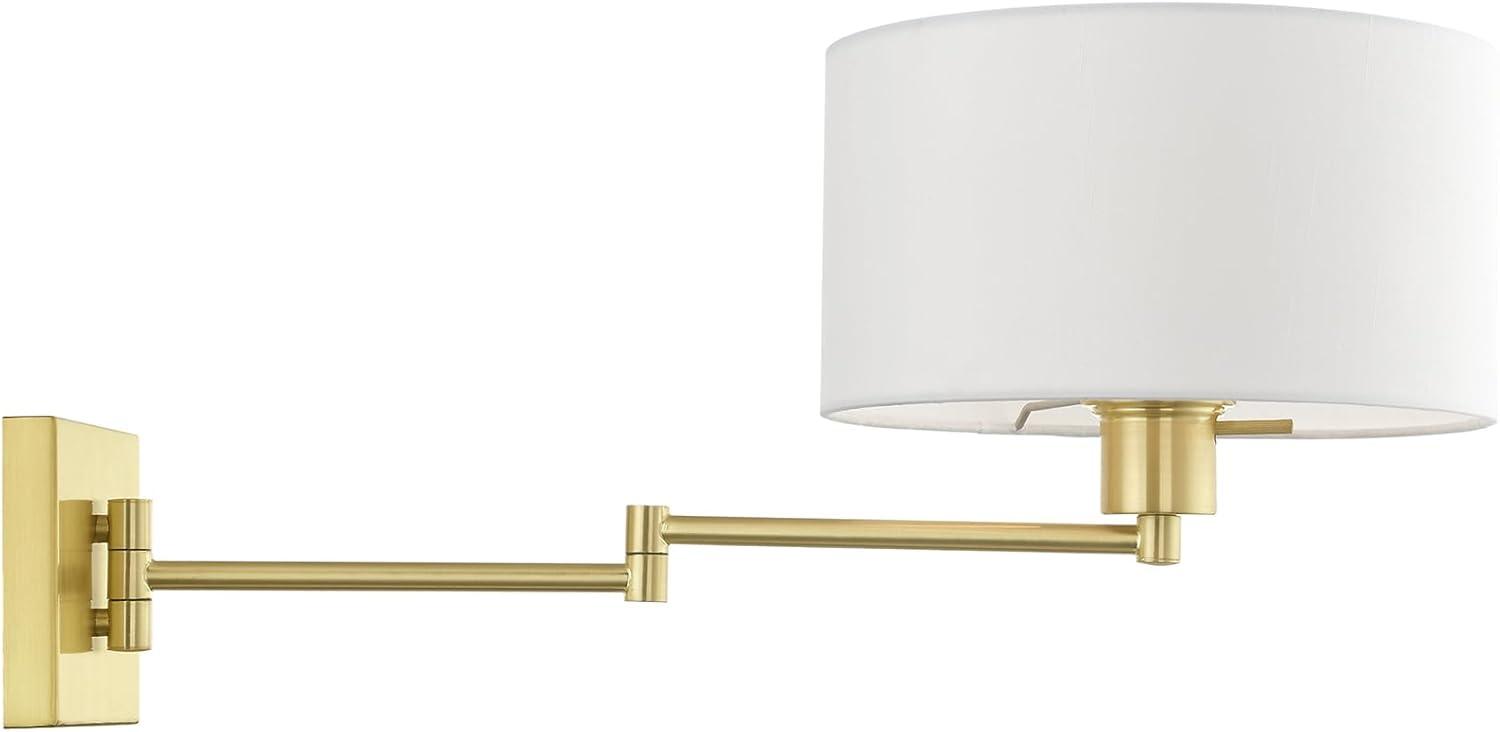 Satin Brass Swing Arm Wall Lamp with Off-White Shade