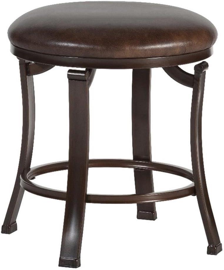 Antique Bronze Backless Vanity Stool with Brown Faux Leather Seat