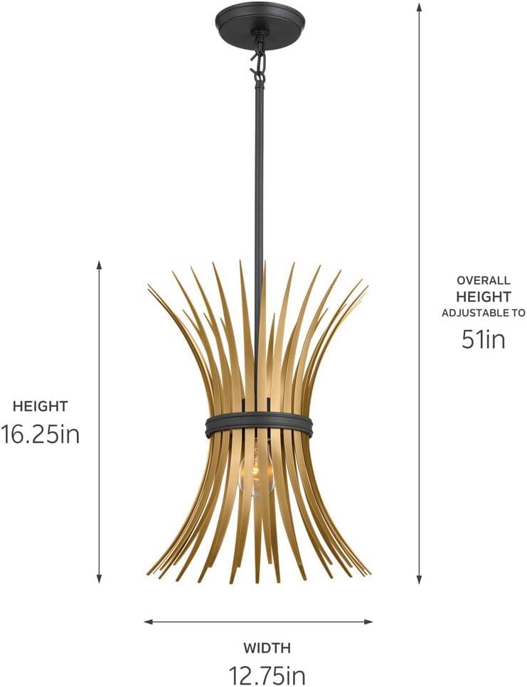 Baile Mini Pendant in Black with Natural Brass Accents and Glass Shade