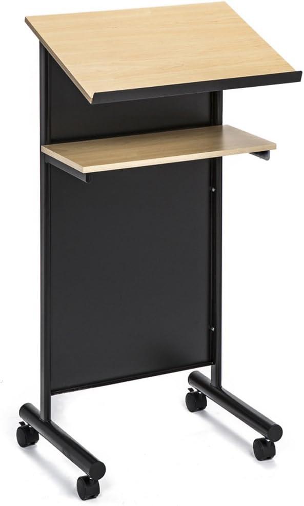 Audio-Visual Direct Lectern (45" H x 17" D x 23" L)- Modern Wood & Metal Podium Wheels -Beech/Black-