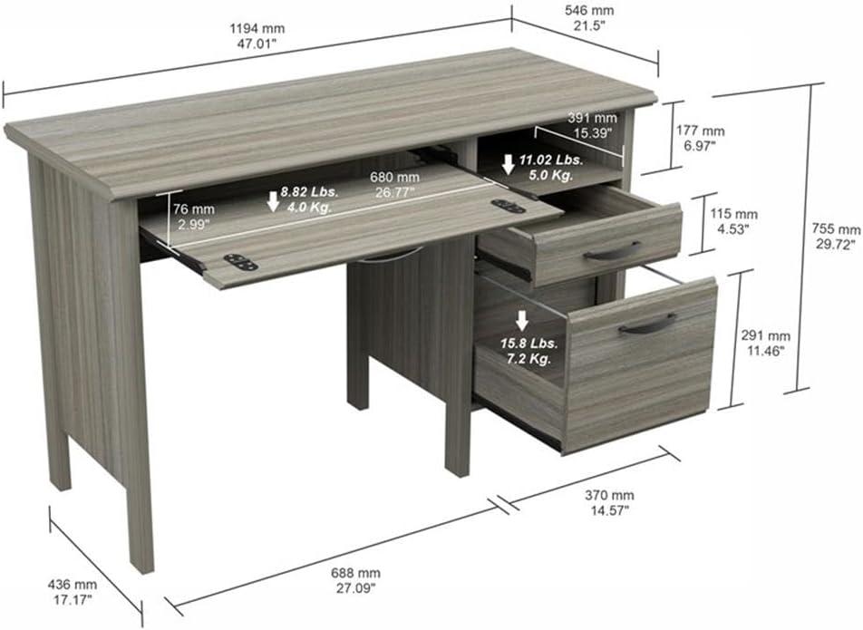 47" Computer Desk Smoked Oak - Inval: Home Office Furniture with Keyboard Tray & File Storage