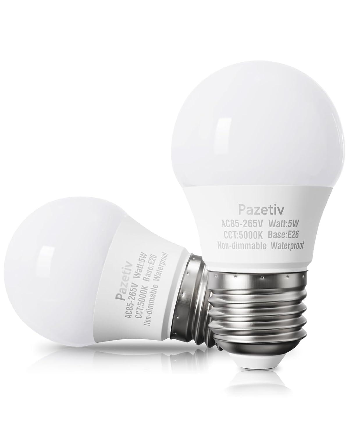 Waterproof LED Refrigerator Light Bulbs 40 watt Equivalent, 120V, Daylight 5000K, E26 Medium Base, Fridge Light Bulb, Freezer Bulb, A15 LED Appliance Bulb, Not Dimmable