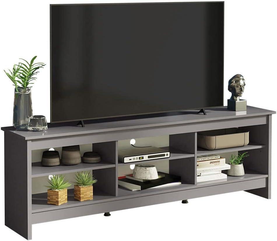 Ebern Designs Media Console TV Stand Entertainment Center with 6 Shelves and Cable Management for 65, 75 Inch Television Living Room and Bedroom Modern Wooden