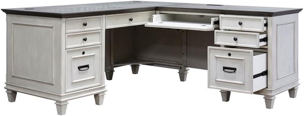 Martin Furniture Hartford L Shaped Pedestal Desk Brown: Executive Office Workstation with Metal Hardware