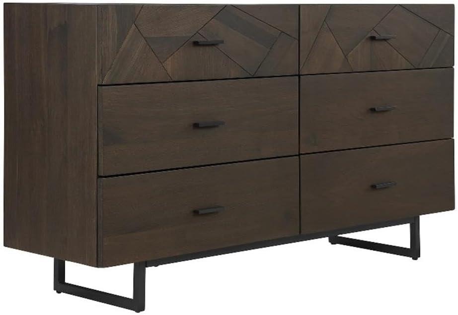 Marquis 6 Drawer Oak Wood Dresser with Black Metal Legs