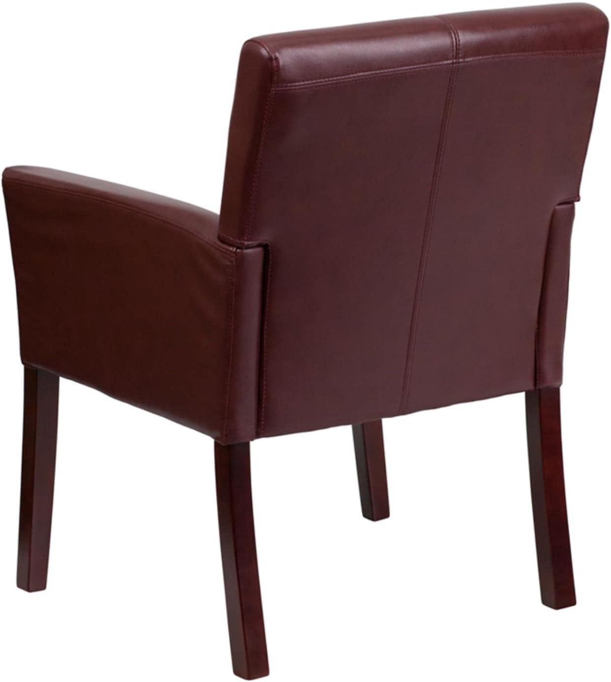 Elegant Burgundy LeatherSoft Executive Reception Armchair with Mahogany Wood Legs