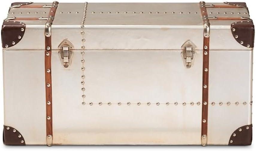 Baxton Studio Bechet French Industrial Silver Metal Storage Trunk
