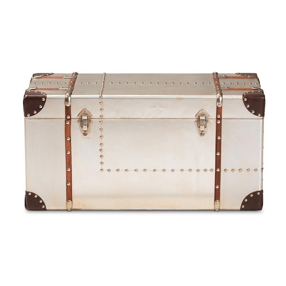 Baxton Studio Bechet French Industrial Silver Metal Storage Trunk